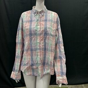 J Crew Shirt Pastel Men's Button Up Shirt XL Slim Fit Flex Washed Plaid Untucked